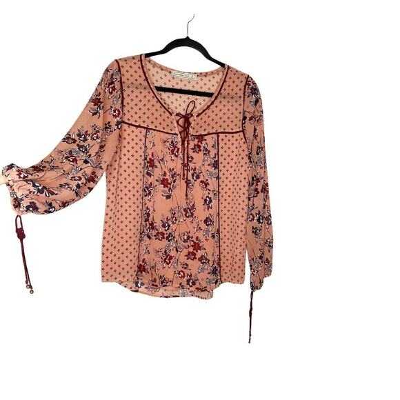 Abercrombie & Fitch Bishop Sleeve Tunic Top Sz Small Bohemian Floral Semi Sheer - Picture 3 of 6